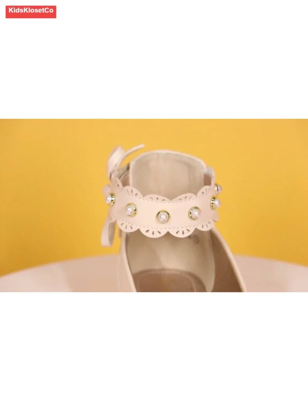 Girls Pearl Ballet Flats with Bow Mary Jane Ankle Strap Flower Girl Dance Shoes